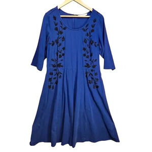 Wayward Francies Women's Royal Blue Black Floral Round Neck Shirt Dress‎ 2X/20W